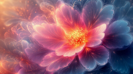 Abstract glowing fantasy flower background in vibrant pink and blue