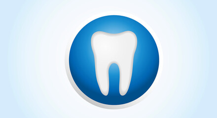 Human molar in the form of a button. Dental banner.