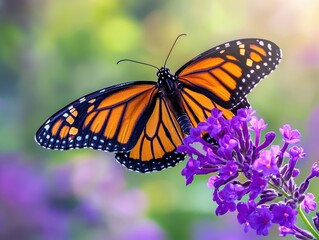 Obraz premium Monarch Butterfly on Purple Flower Close Up