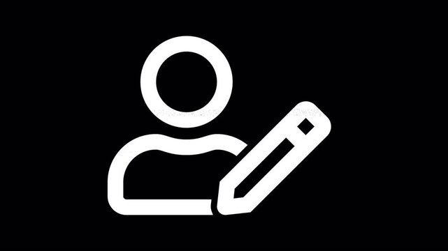Icon user edit is distorted. Glitch. Noise, chromatic aberration, geometric distortion. Transparent background, looped. In-Out looped. Alpha BW at the end