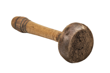 Vintage wooden tamper resting on a clean surface, showcasing rich textures and earthy tones isolated on transparent background