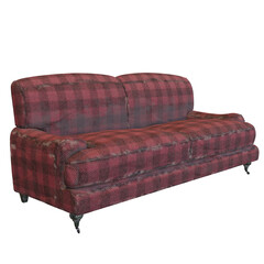 3D rendered red vintage worn out sofa isolated on transparent background