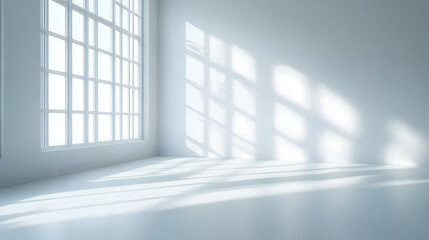 Obraz premium White room with a window and light shadow on the floor