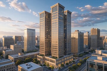 Obraz premium Elegant High-Rise Office Buildings in Downtown Metropolis