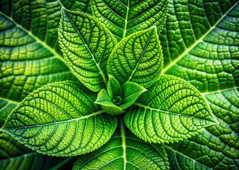 Fototapeta premium Close-up Green Leaves Fuzzy Hollow Center Macro Nature Photography