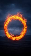 Fiery ring of fire in dramatic sky nature digital art atmospheric aerial view captivating imagery