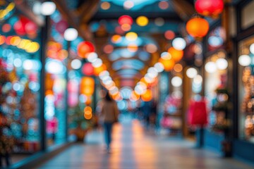 Vibrant Blurred View of a Lively Commercial Corridor and Shopping Atmosphere