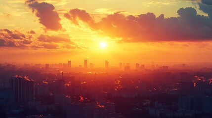 Golden Sunset Over Modern Cityscape, A Moment of Urban Tranquility