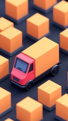 Obraz premium Delivery truck navigating through orange package landscape urban setting digital art top view logistics concept