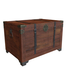 3D rendered old wooden chest isolated on transparent background
