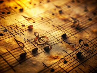 Close-up Macro Shot of Musical Notation on a Vintage Sheet Music Score