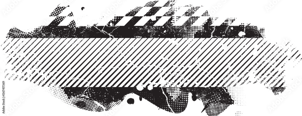 Aufkleber Glitch distorted grunge layer . Noise destroyed texture. Checkered race grunge flag . Overlay grunge texture .Distressed effect .Vector shapes with a speed lines and tire tracks screen print texture.