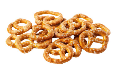salted pretzels pile on white background