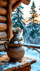 The kitten in the pot