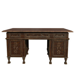 3D rendered antique wooden desk isolated on transparent background