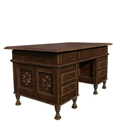 3D rendered antique wooden desk isolated on transparent background