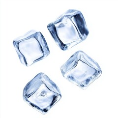 Obraz premium Crystal Clear Ice Cubes Glimmering on White Surface with Refreshing Appeal