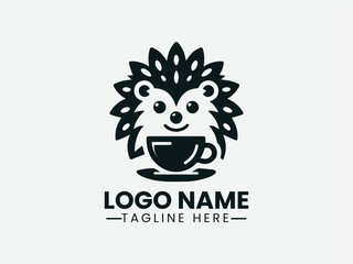 Cute Hedgehog Cafe Logo, Cozy Hedgehog Cafe Logo, Unique Hedgehog Cafe Logo