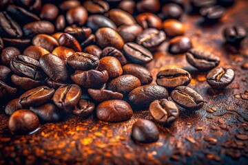 Fototapeta premium Close-Up of Roasted Coffee Beans - Urban Industrial Setting