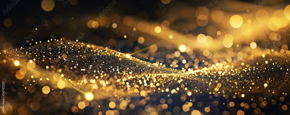 Poster golden particles create a magical wave with a bokeh effect in this abstract image