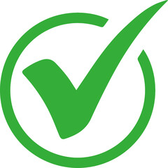 Green checkmark tick icon.	