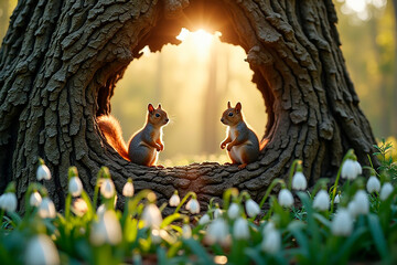 squirrels on a tree