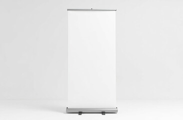 Rollup Banner Blank Mockup on white background. Promotions, advertisements, or product information.