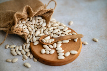 Natural white beans in a bag