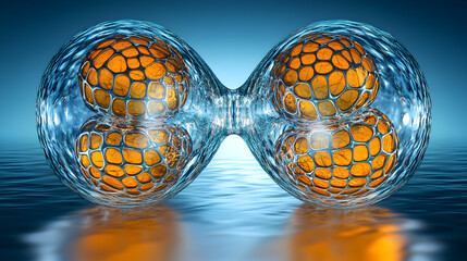 Cell division process displays spherical shapes dividing in aquatic scene showing microscopic details science.