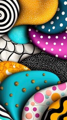 Vibrant Folk Art Illustration Featuring Colorful Patterns and Symbolic Designs in a Whimsical and Playful Composition