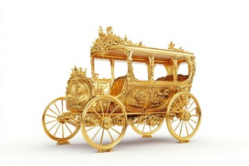 Fototapeta premium A stunning golden carriage, richly designed, symbolizing royal elegance and grandeur isolated on transparent background
