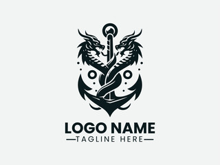 Dragon Anchor Vector Logo Design, Mythical Dragon Anchor Logo