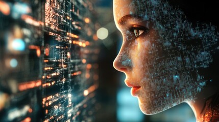 Data-Driven Insight, Woman Analyzing Digital Information Interface