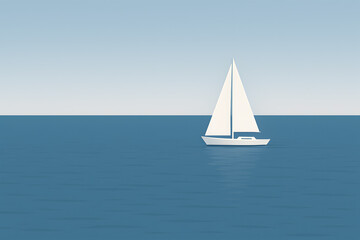 Obraz premium Minimalist sailboat on calm sea with clear sky and blue horizon