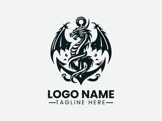 Dragon Anchor Vector Logo Design, Mythical Dragon Anchor Logo