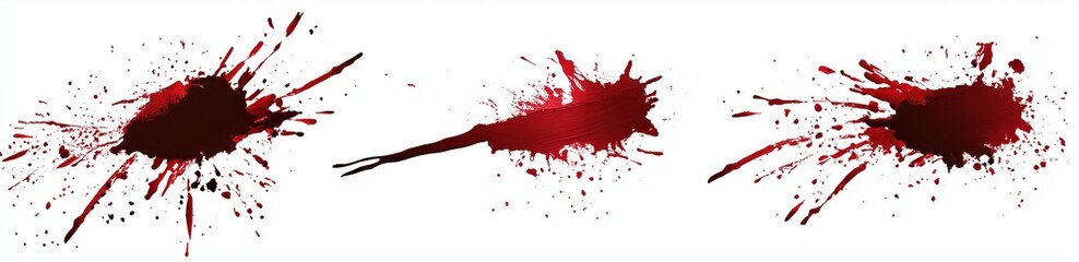 Fototapeta premium Dynamic Red Blood Splashes Against a White Background Creating a Vivid and Gruesome Visual Impact