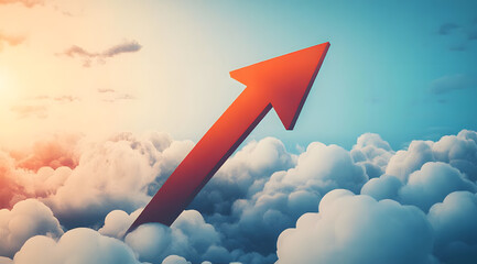Fototapeta premium Inspiration for growth arrow rising through clouds business landscape graphic design motivational environment