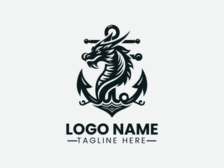 Dragon Anchor Vector Logo Design, Mythical Dragon Anchor Logo