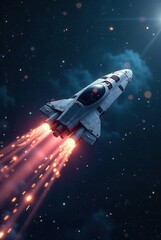 Obraz premium A futuristic spacecraft accelerates through the cosmos, leaving a fiery trail of incandescent particles in its wake.