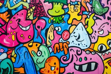 Vibrant cartoon monsters in abstract chaos. Neural network AI generated