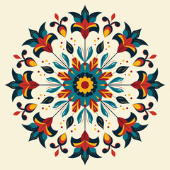 A beautifully crafted mandala design showcases a variety of floral patterns with rich colors. Vibrant floral mandala design featuring intricate patterns and colors