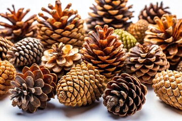Collection of Pine Cones Isolated on White Background - Nature Stock Photo