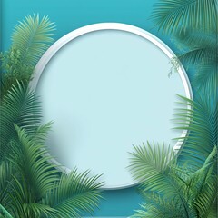 Fototapeta premium Tropical Frame with Green Leaves and Blue Background for Design