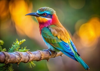 Fototapeta premium Colorful Bokmakierie Bird Perched on Branch, Candid Wildlife Photography