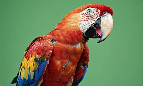 playful parrot chirping and moving its head, showcasing stunning colors and intricate feather details, high-resolution green screen video in 4k