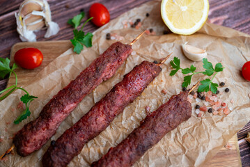 Turkish adana shish kebab skewers