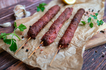 Turkish adana shish kebab skewers