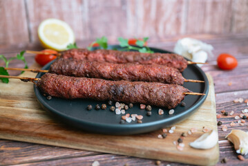 Turkish adana shish kebab skewers