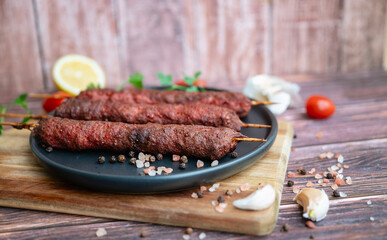 Turkish adana shish kebab skewers