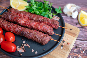 Turkish adana shish kebab skewers